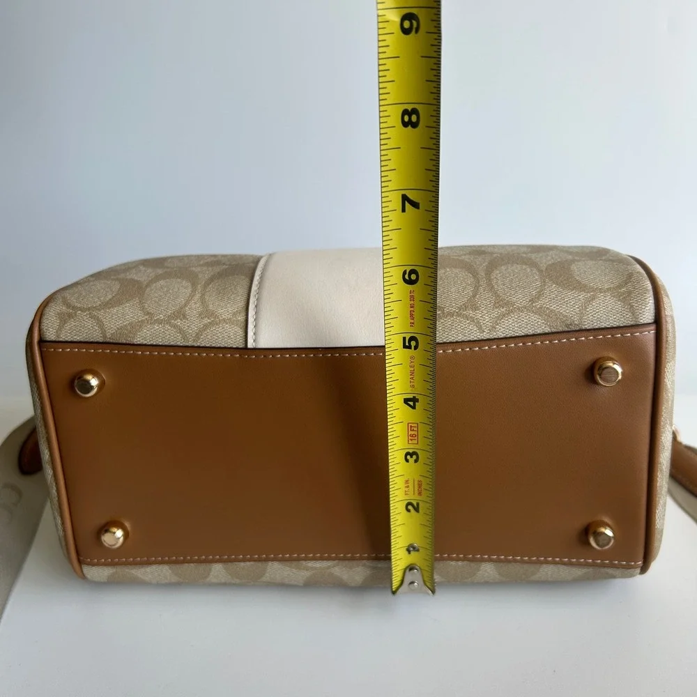 Coach Rowan Satchel Light Khaki Chalk Stripe Signature Canvas CR122